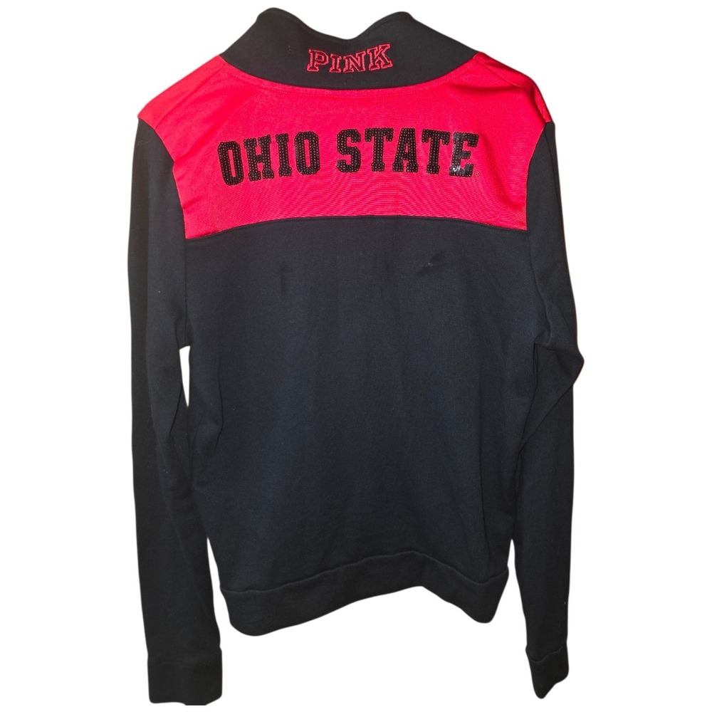 PINK Victoria's Secret Ohio State Buckeyes Sequin Quarter Zip Sweatshirt M Black